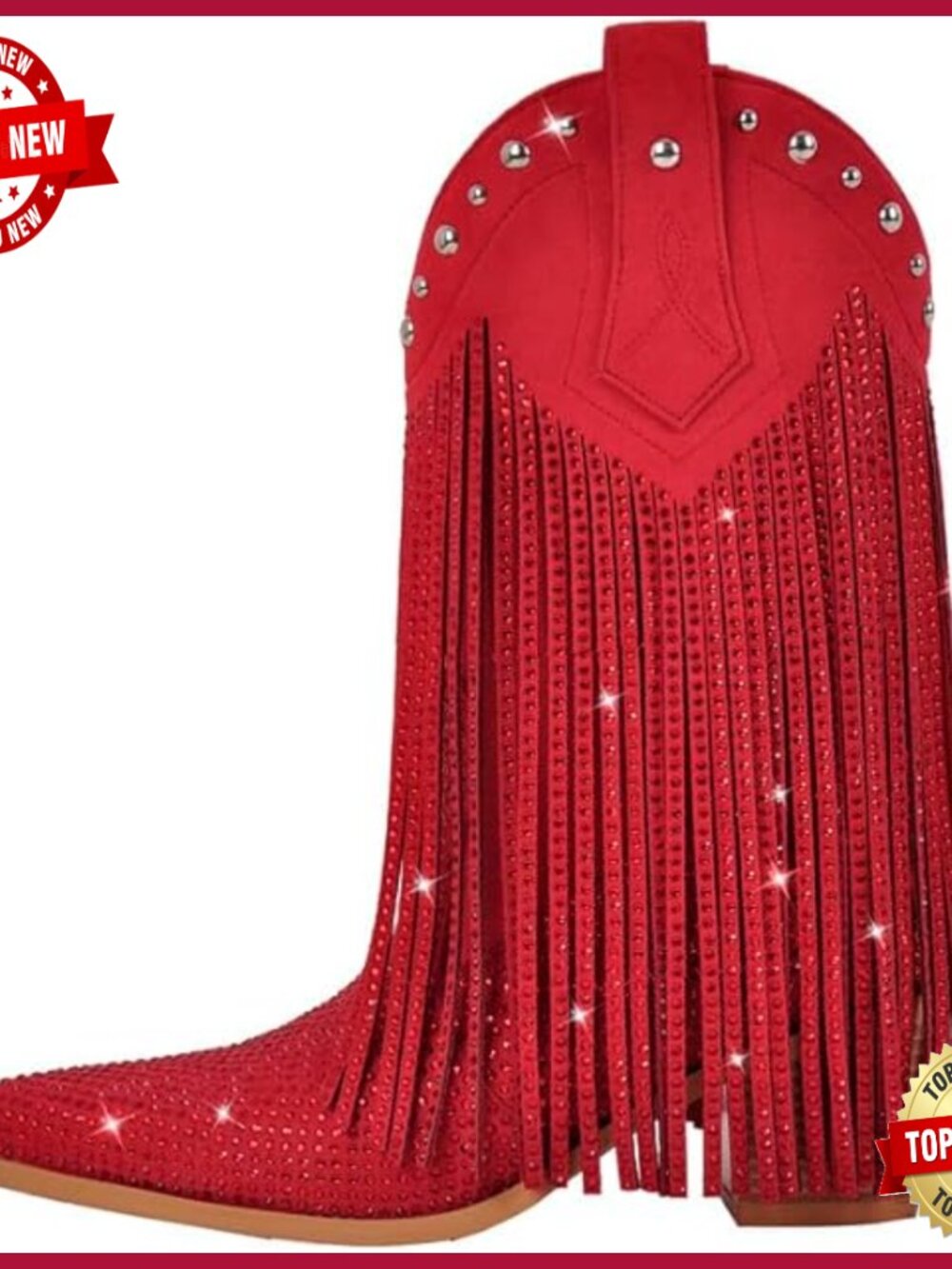 Sparkly Fringe Cowboy Boots Wide Calf Tassel Pull-On Western Mid-Calf